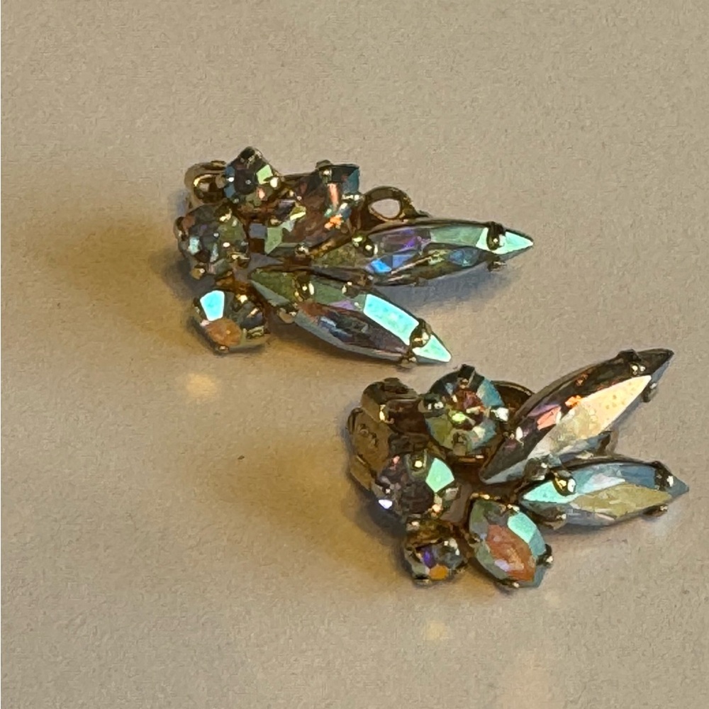 Vintage (1950’s) Sherman Aurora Borealis Clip on Earrings